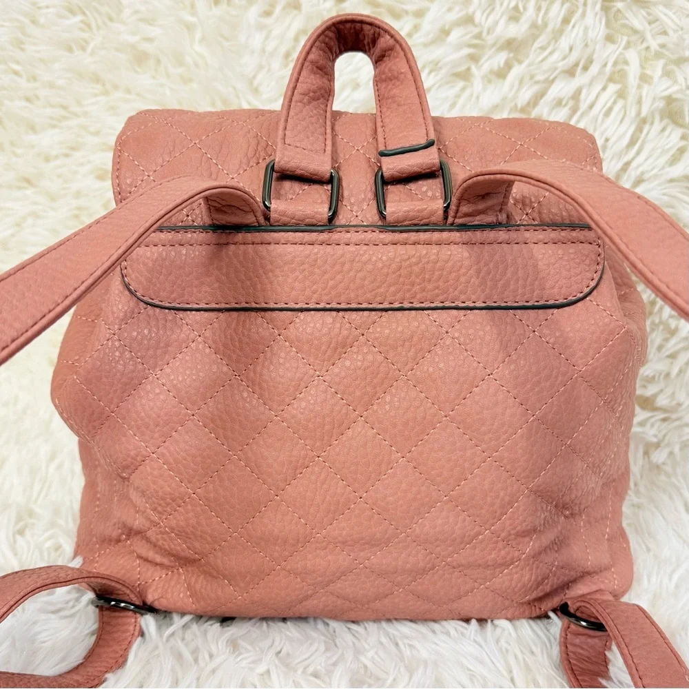 Daryll Quilted Faux leather drawstring bucket backpack purse blush|nude JustFab